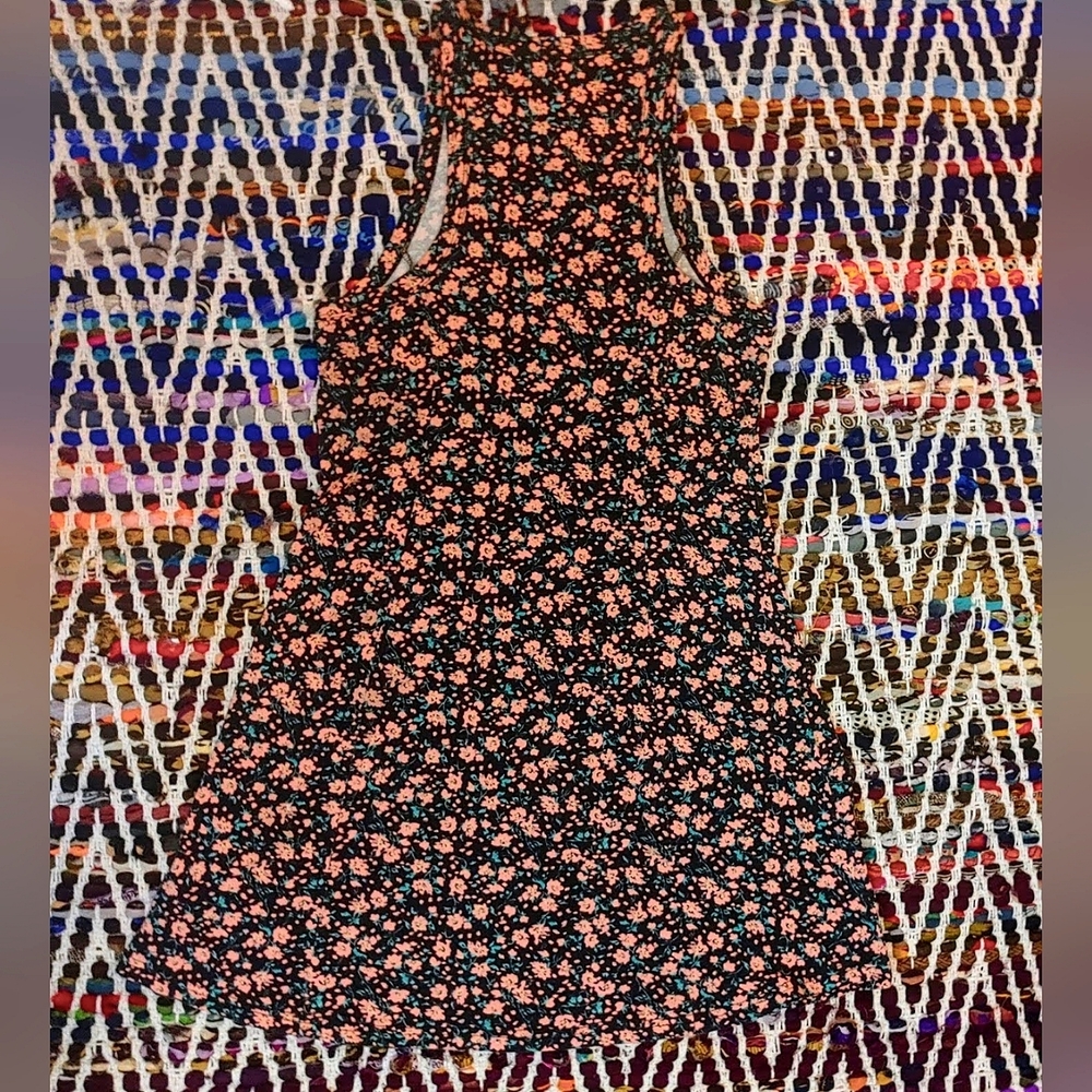 VANS Floral Sleeveless Tank Top Stretch Flare Mid-Length Casual Summer Dress LRG - Picture 2 of 13